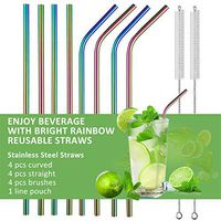 Stainless Steel Drinking Straws Reusable Straw Set of 8 Rainbow Multi-Colored 10.5" Extra Long Metal Straws for 30/20oz Tumblers Beverage Mason Jar with 4 Brushes+1 Storage Pouch