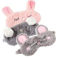 Shinywear 3 Pieces Cute Animal Eye Mask Plush Sleep Masks for Women Girls Kids Fuzzy Sleeping Traveling Patch Blinder Funny Vogue Party Costume Facial Mask - Rabbit,Koala,Mouse