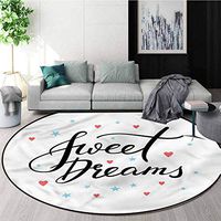 RUGSMAT Sweet Dreams Round Rug,Hearts and Stars Coffee Table Mat Non-Skid Living Room Carpet Round-71