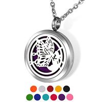 HOUSWEETY Aromatherapy Essential Oil Diffuser Necklace-Stainless Steel Locket Pendant,11 Refill Pads(Engraving)
