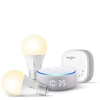 Echo Dot with clock (Sandstone) Bundle with Senged 2-pack smart bulb starter kit