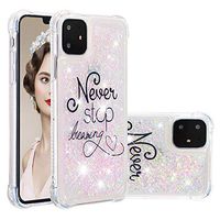 Cfrau Liquid TPU Case with Black Stylus for iPhone 11 2019,Luxury Love Hearts Stars Series Cute Pattern Bling Glitter Sparkle Floating Shockproof Quicksand Case,Never Stop Dreaming