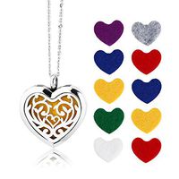 Aroma Heart-Shaped Necklace Essential Oil Diffuser Gift Stainless Steel Pendant with Rope Chain and 10 Refill Pads