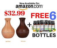 USB electric Aroma Essential Oil Diffuser Ultrasonic Air Humidifier plus 6 bottles Pure essential oils (DARK WOOD)