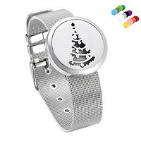constantlife Daily Fragrance Jewelry Tree Carved Stainless Steel Perfume Diffuser Essential Oil Diffuser Locket Cuff Bangle (Silver-Tree E)