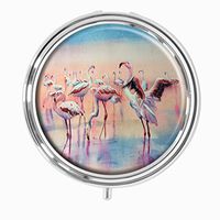 Youroom Watercolor Abstract Flamingo Custom HOT Sales Stainless Steel Round Pill Box Medicine Vitamin Organizer Holder Decorative box