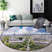 RUGSMAT European Art Deco Pattern Non-Slip Round Area Rug,Aerial View Paris Foam Mat Bedroom Decor Bedroom Round-47
