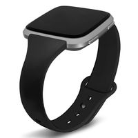 Kmasic Compatible Versa Bands, Narrow Slim Soft Silicone Small Replacement Wristband for Versa/Versa Lite Edition Women Men (Black with Black Button, Small 5.5" - 7.5")