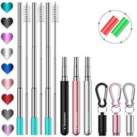 Reusable Straw, Sunnywoo 3 Pack Collapsible Straw Stainless Steel Drinking Straw Portable Telescopic Straw with Case