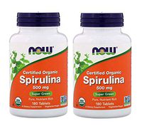 Now Organic Spirulina Super Green, Pure, Nutrient Rich and Super Green as an Herbal Supplement (180 Tablets) Pack of 2