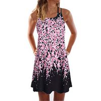 Women's A Line Dress Sleeveless,Ladies Floral Printed O-Neck Swimg Causal Plus Size Beach Mini Dress