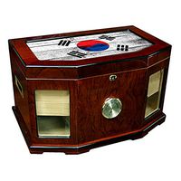 Large Premium Desktop Humidor - Glass Top - Flag of South Korea (Korean) - Wood Design - 300 Cigar Capacity - Cedar Lined with Two humidifiers & Large Front Mounted Hygrometer.