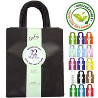 12CT MEDIUM BLACK BIODEGRADABLE, FOOD SAFE INK & PAPER, PREMIUM QUALITY PAPER (STURDY & THICKER), KRAFT BAG WITH COLORED STURDY HANDLE