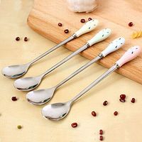 2 Pcs Floral Ceramics Handle Milk Coffee Soup Tea Stirring Spoon Creative And Delicate Used For