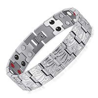 HiTreasure Double Strength 4 Elements Stainless Steel Magnetic Therapy Negative Ions Germanium Link Bracelet for Arthritis Pain Relief Anti-Radiation(Imported,3000 Gauss Each Link)