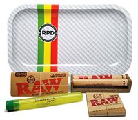 Bundle - 5 Items - RAW King Size Supreme, 110 Roller and Pre-Rolled Tips with Rolling Paper Depot Rolling Tray (Frost Racer) and KewlTube