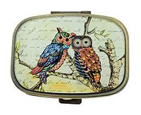 Funky Owls Pill Box - 2 Compartments - Brass and Glass