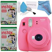 FujiFilm instax Mini 9 Instant Film Camera (Flamingo Pink) #16550631 + FujiFilm instax Mini Instant Film Pack + Deluxe Cleaning Kit + Fibercloth Bundle