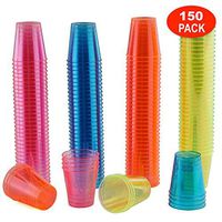150 Disposable Hard Plastic Shot Glasses, Neon 1oz - Fun Glow in the Dark Bright Colors, Heavy Duty & Reusable Party Shot Cups - Jello Shots Sample Food Wine Tasting Weddings Birthdays Christmas.