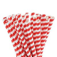 ALINK Extra Wide Paper Boba Smoothie Straws, 12mm Large Biodegradable Jumbo Big Fat Bubble Tea/Milkshake Party Straws, Pack of 100 - Red Stripe