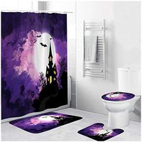 Naiflowers 4 Piece Halloween Bath Shower Curtain Sets, Bathroom Shower Curtain & Toilet Mat & Lid Cover & Non Slip Rugs, Washable Shower Bath Curtain Carpet for Tub Entry Living Room (K)