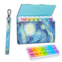 QIELIZI Pill Organizer with Lanyard,Large AM PM Medicine Pill Case 7 Day Travel Pills Box Daily Vitamin Container Fish Oil Holder -PU Leather Case to Protect Light Deterioration（Starry Sky）