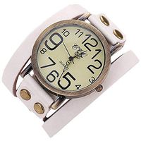 Fxbar, Leather Bracelet Watch Men Women Wristwatch Quartz Analog Wrist Watch Unique Design(White)