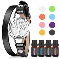 Faurora Essential Oil Bracelet Gift Set, Tree of Life Aromatherapy Diffuser Chain with 4 x 10 ML Aroma Essential Oils (Lavender, Lemongrass, Peppermint and Sweet Orange), Nice Gifts (Black)