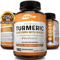 Turmeric Curcumin with Ginger & BioPerine Black Pepper Supplement 2250mg, 180 CAPSULES - Anti-Inflammatory, Antioxidant, Anti Aging - 100% Natural, Non-GMO, Vegan Best Maximum Potency, No Side Effects