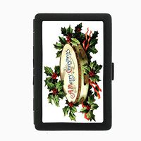 Perfection In Style Black Color Metal Cigarette Case Vintage Christmas Design 016