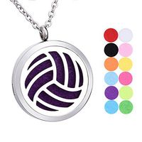 tornado Volleyball Aromatherapy Essential Oil Diffuser Necklace Stainless Steel Round Locket Pendant 24" Chain,12 Refill Pads