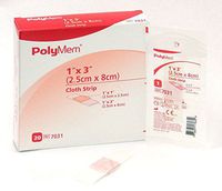 PolyMem Cloth Strip Wound Dressing, Sterile, Foam, 1' X 3' Adhesive, 1' X 1' Pad, 7031 (Case of 100)