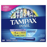 Tampax Pearl Plastic Tampons, Multipack, Light/Regular/Super Absorbency, 50 Count, Unscented