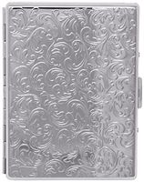 Silver Vintage Victorian Print Compact (9 100s) Metal-Plated Cigarette Case & Stash Box
