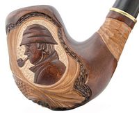 "Sherlock" pear wood hand carved wooden tobacco smoking pipe + Pouch