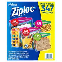 Ziploc Variety Pack of 347 Bags - Four Sizes - Storage Gallon, Storage Quart, Snack and Sandwich