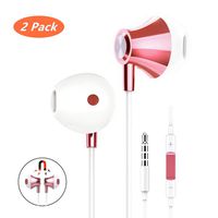 2 Pack Extra Bass Stereo Earbuds with Microphone,Jeselry Wired in Ear Magnetic Headphones Ear Buds,Corded Metal Earphones with Volume Control Compatible iPhone 6 6S iPad Samsung Galaxy-Rose