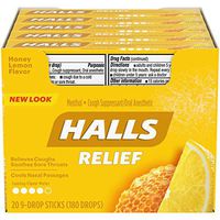 Halls Honey Lemon Cough Drops - with Menthol - 180 Drops (20 sticks of 9 drops)