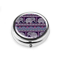 Pill Box - Lizimandu Compact 3 Compartment Medicine Case, Pill Box for Pocket or Purse (2-Elephant Purple)