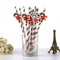 Pack of 10 Christmas Paper Straw with 10 Candy Cane Cards Biodegradable Drinking Paper Straw Disposable Paper Straw for Juice, Milk Christmas Party Supplies (Multicolor)