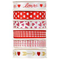 Valentine Heart Ribbon Bundle of 6, 3 Yard Spools (5/8 inches wide)