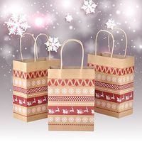 Yoption Christmas Kraft Gift Bags-12 Pcs Red & White Nordic Print Craft Bags (Small)