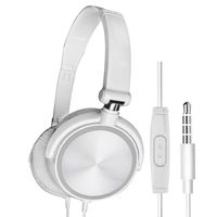 JIDSFIE DJ Bass Headphone Headset with Mic 3.5mm Wired Over Ear Stereo Earphone Foldable Foldable Lightweight Headphones with Mic for Recording Monitoring Podcast Guitar PC TV (White)
