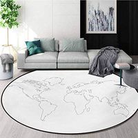 RUGSMAT Map Super Soft Circle Rugs for Girls,Simplistic Design World Map Outline with Thin Black Line Drawing Abstract Continents Baby Room Decor Round Carpets,Diameter-47 Inch Black White