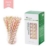 EASY ROAD 250-Pack Biodegradable Paper Straws Bulk - 5 Different Colors Pink/Gold Drinking Straws For Party Supplies, Birthday, Wedding, Bridal/Baby Shower Decorations, Holiday Celebrations