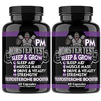 Angry Supplements Monster Test PM Testosterone Booster Plus Sleep Aid, Boost T-Levels w. All Natural Pill Powerful & Potent Ingredient, Boost Energy in Gym + Bedroom Performance (2-Bottles)