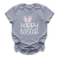 Eoeth Blouse Pullover for Women Happy Easter Letter Printed Short Sleeves Casual O-Neck Tops Shirts T-Shirt Tracksuits Tee Gray