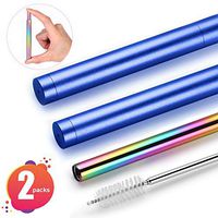 Reusable Telescopic Straws,Himimi 2 Pack Metal Drinking Straws with Case,Portable Stainless Steel Straws Perfect for Travel, Home, Office (Blue)