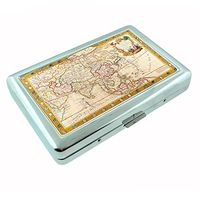 Perfection In Style Metal Silver Cigarette Case Vintage World Maps Design 020
