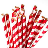 Kicko Drinking Straws Red Striped 7.75 Inches - Pack of 24 - Party Drinking Straws - Biodegradable Straws for Parties, Birthdays, Weddings, Christmas, Celebrations, Festivals, Valentine's Day, Christmas, Graduation, 4th of July